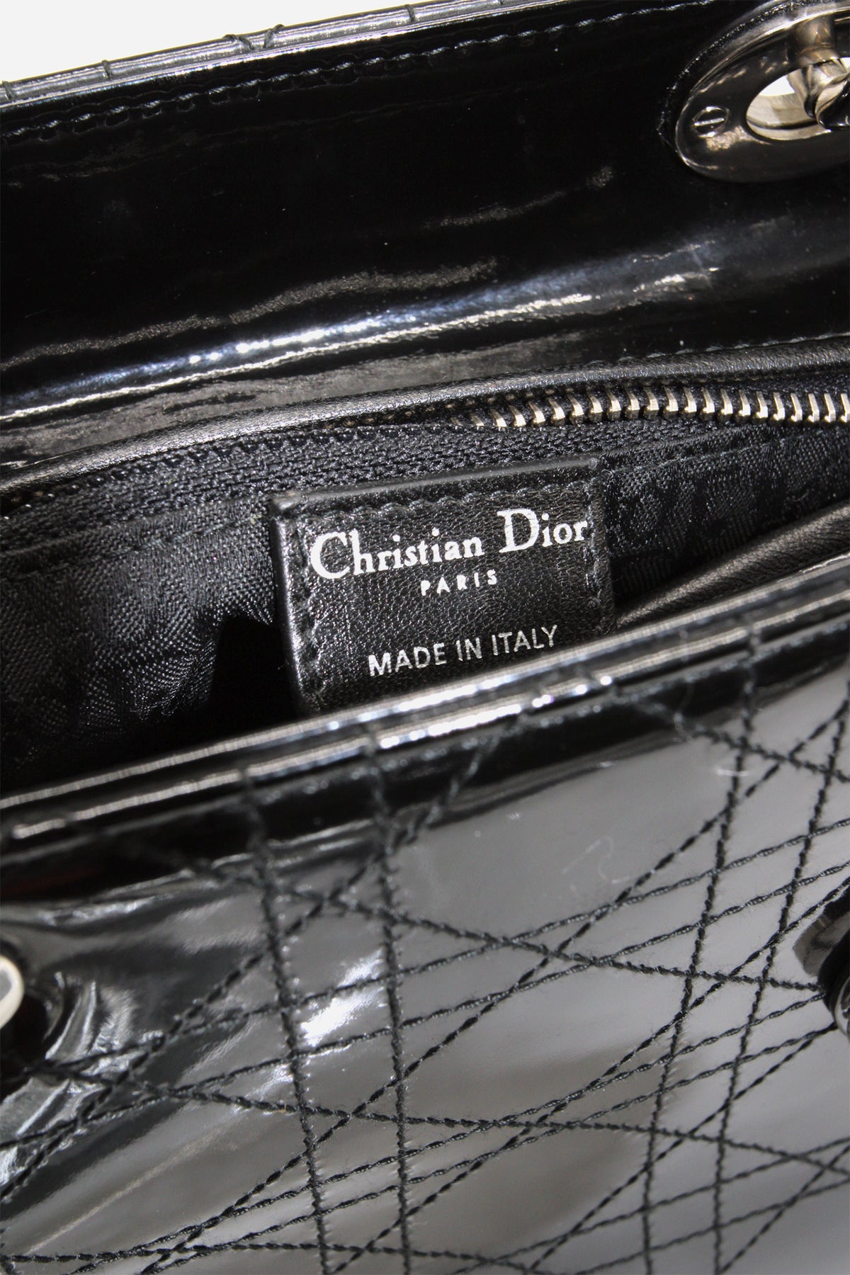 Dior Black Patent Cannage Stitched Medium Lady Dior