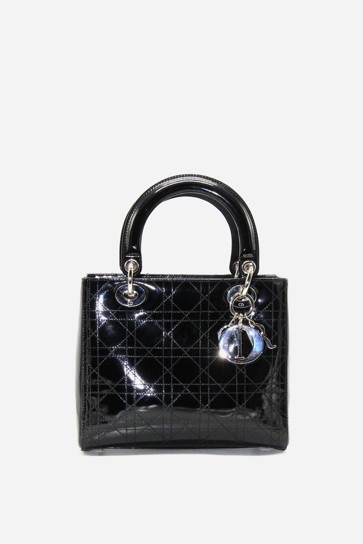 Black Patent Cannage Stitched Medium Lady Dior