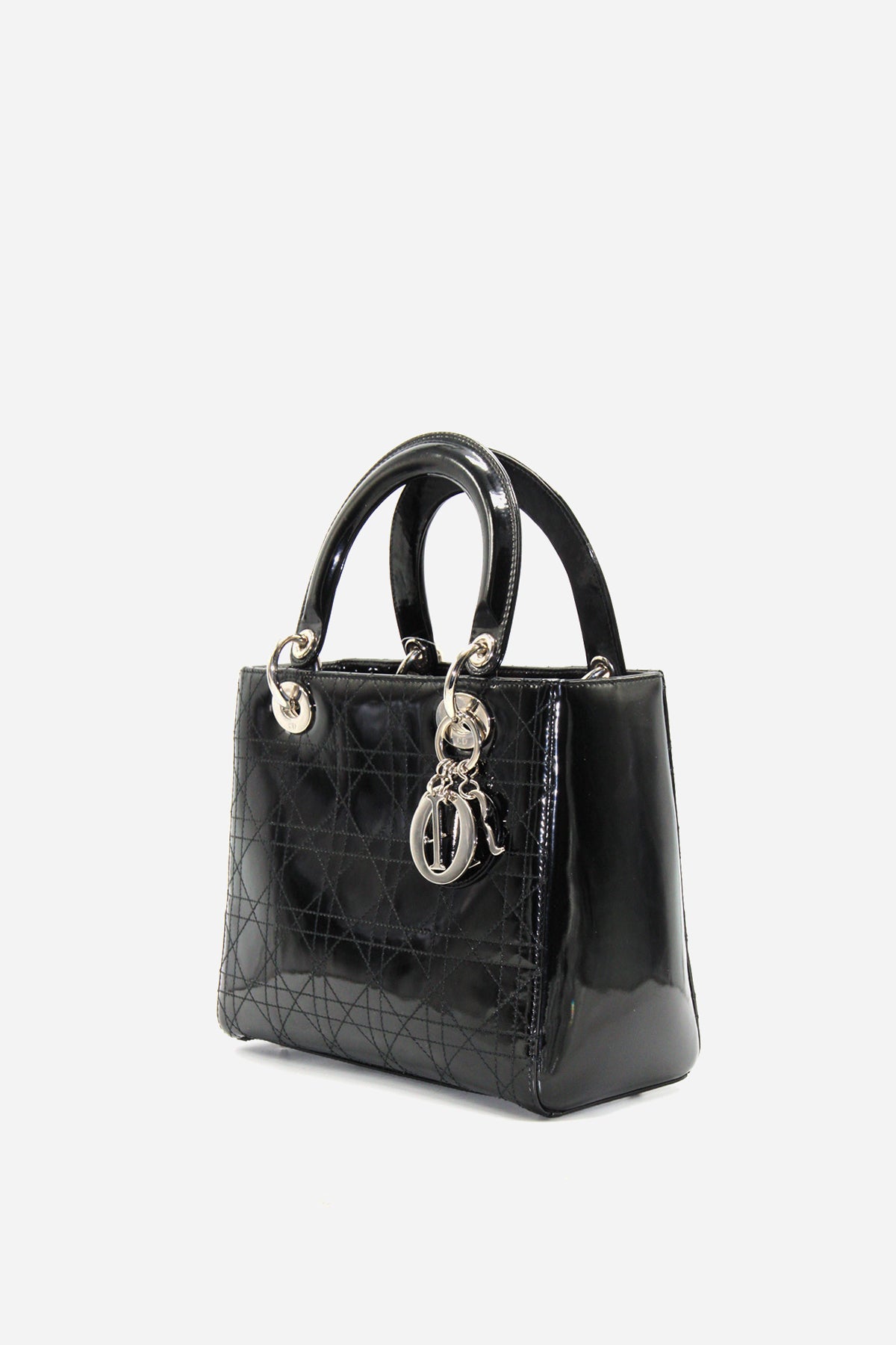 Black Patent Cannage Stitched Medium Lady Dior