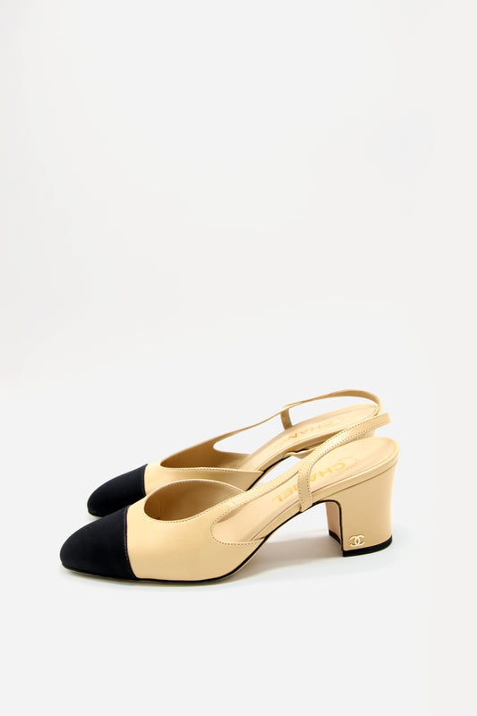Chanel Interlocking CC Logo Leather Slingback Pumps