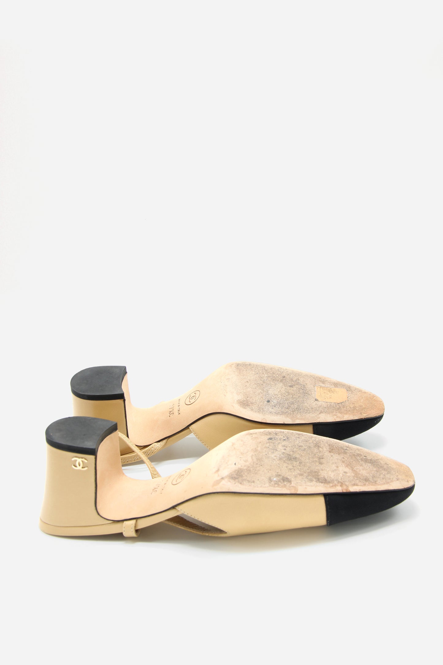 Chanel Interlocking CC Logo Leather Slingback Pumps