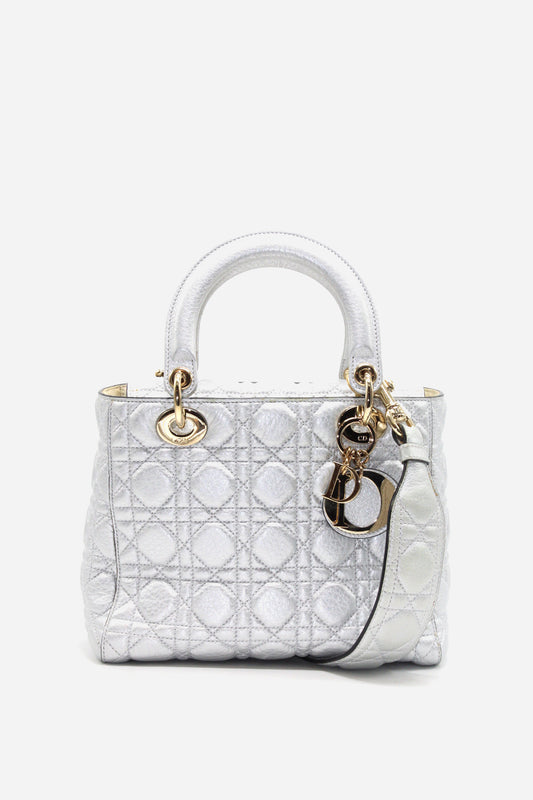 Dior Metallic Grained Calfskin Cannage Medium Supple Lady Dior