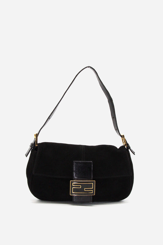 Fendi Black Suede Baguette