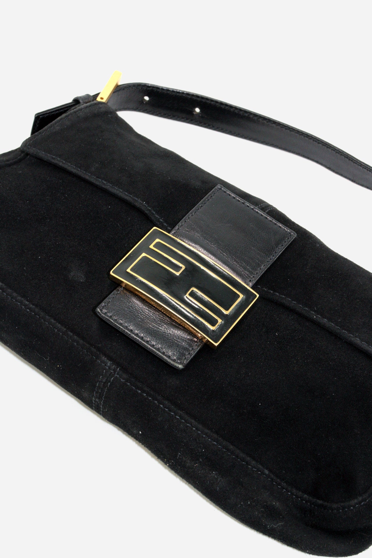 Fendi Black Suede Baguette