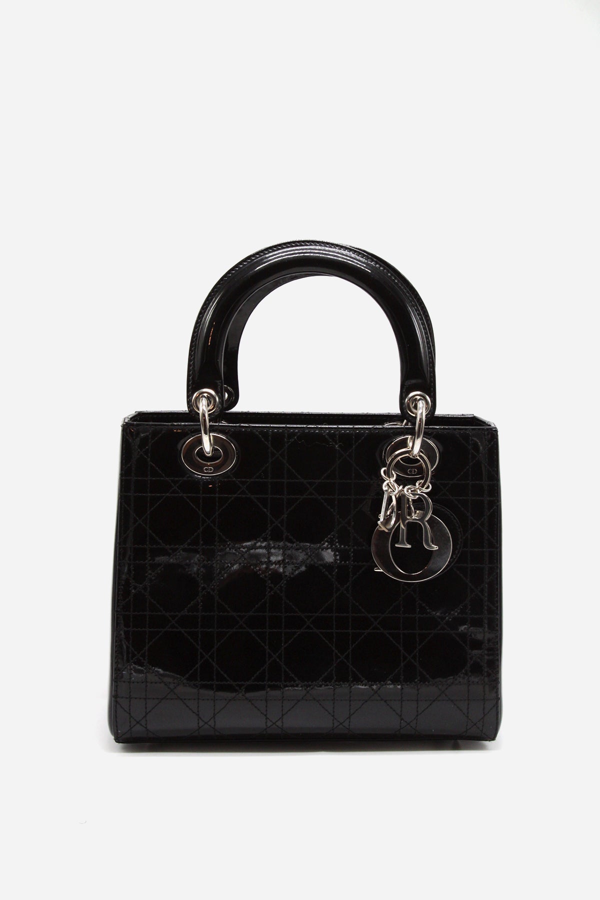Dior Black Patent Cannage Stitched Medium Lady Dior