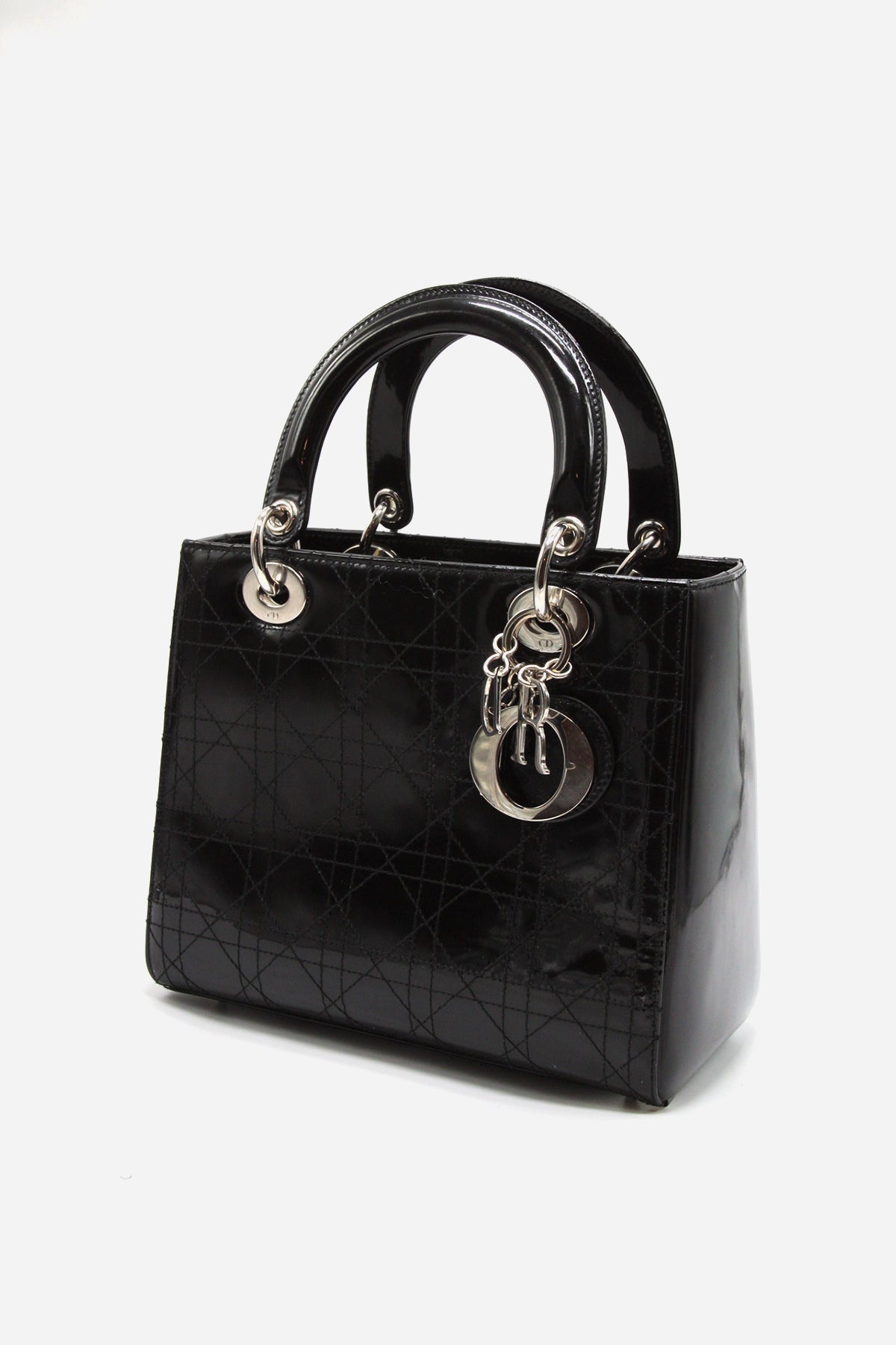 Dior Black Patent Cannage Stitched Medium Lady Dior