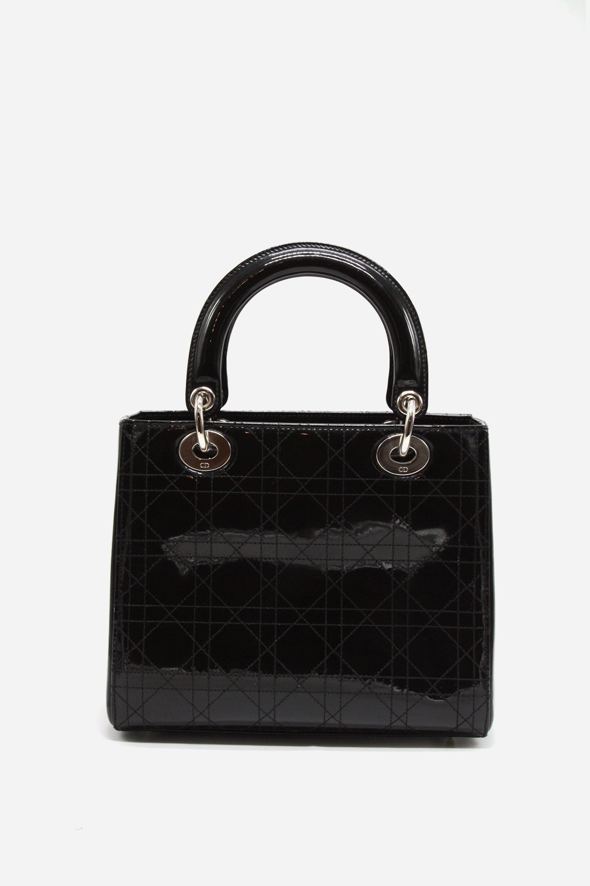 Dior Black Patent Cannage Stitched Medium Lady Dior