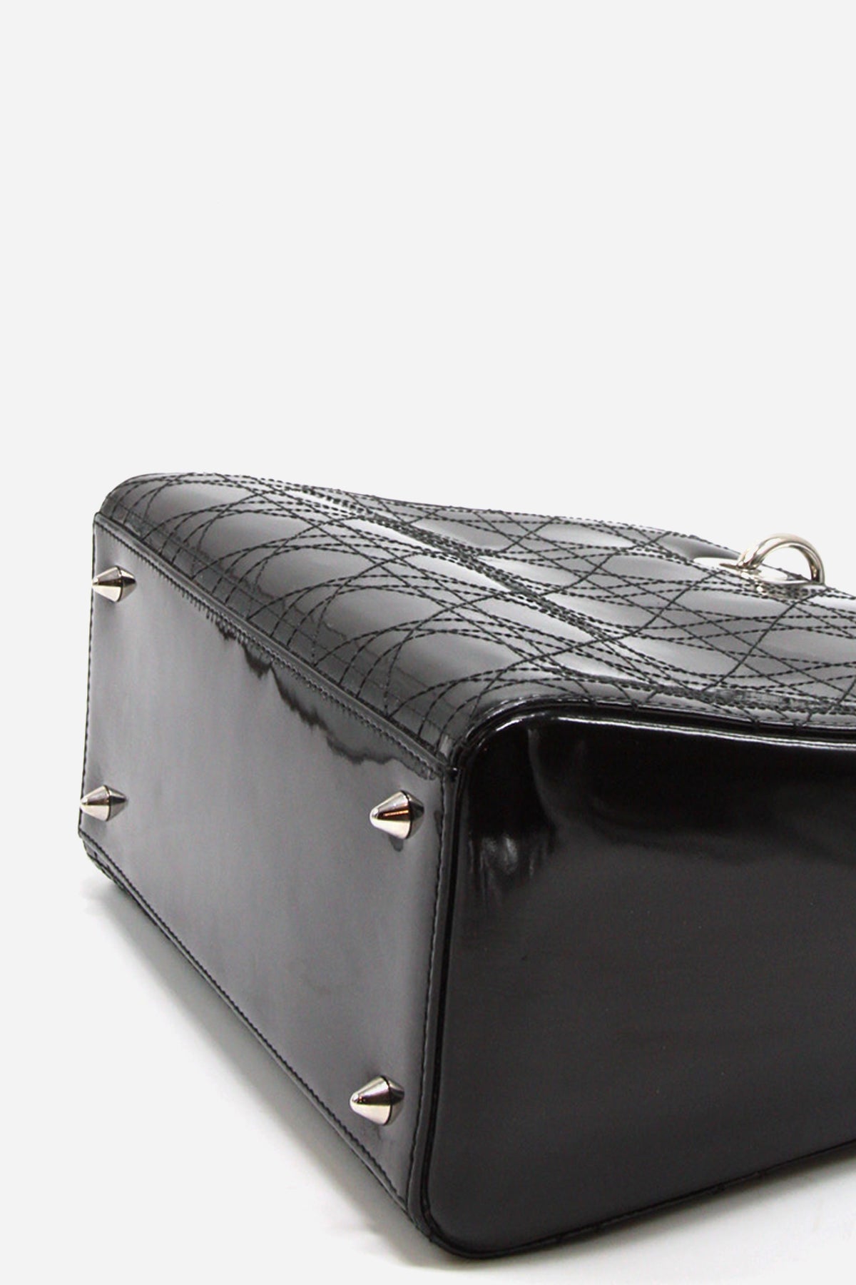 Dior Black Patent Cannage Stitched Medium Lady Dior