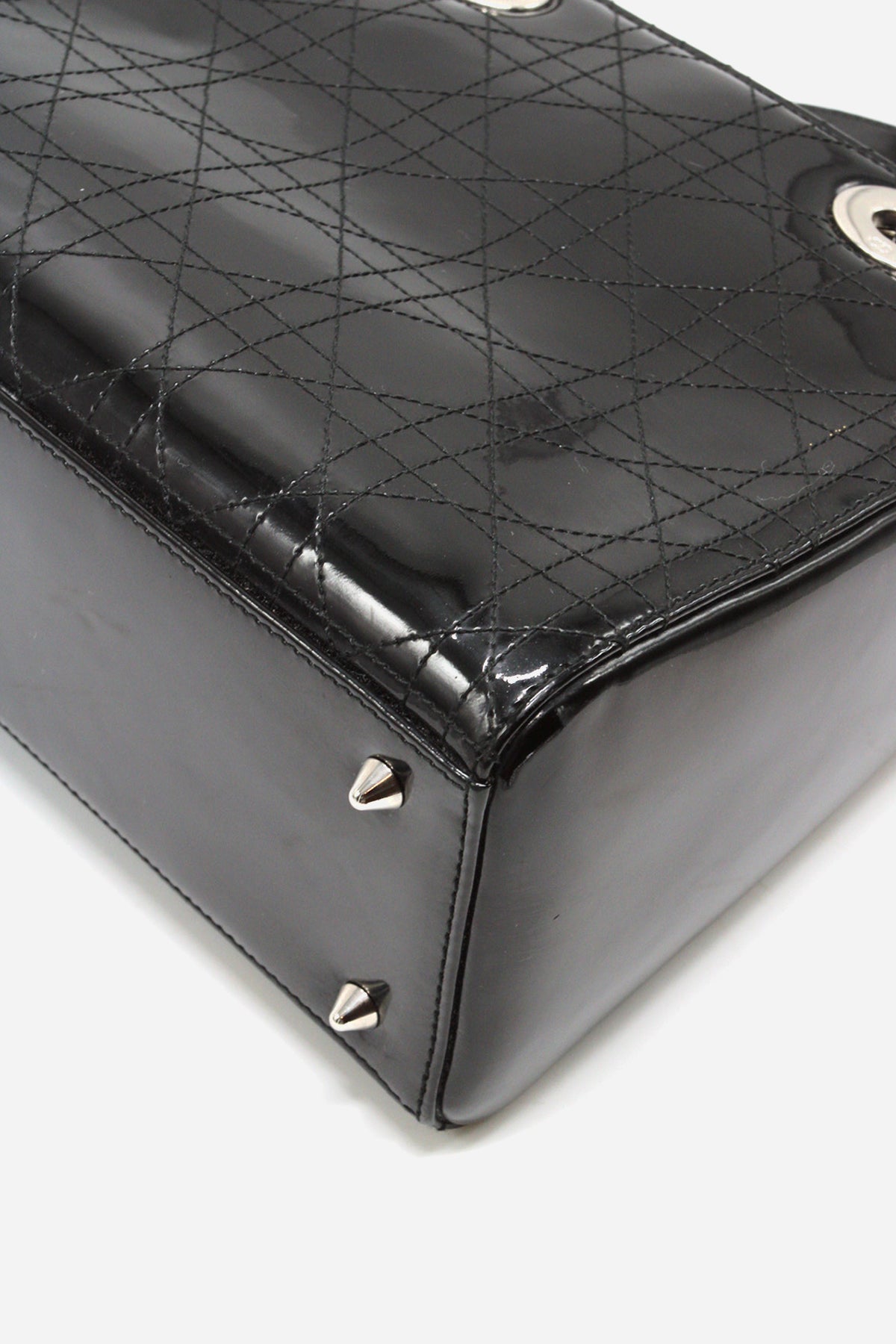 Dior Black Patent Cannage Stitched Medium Lady Dior