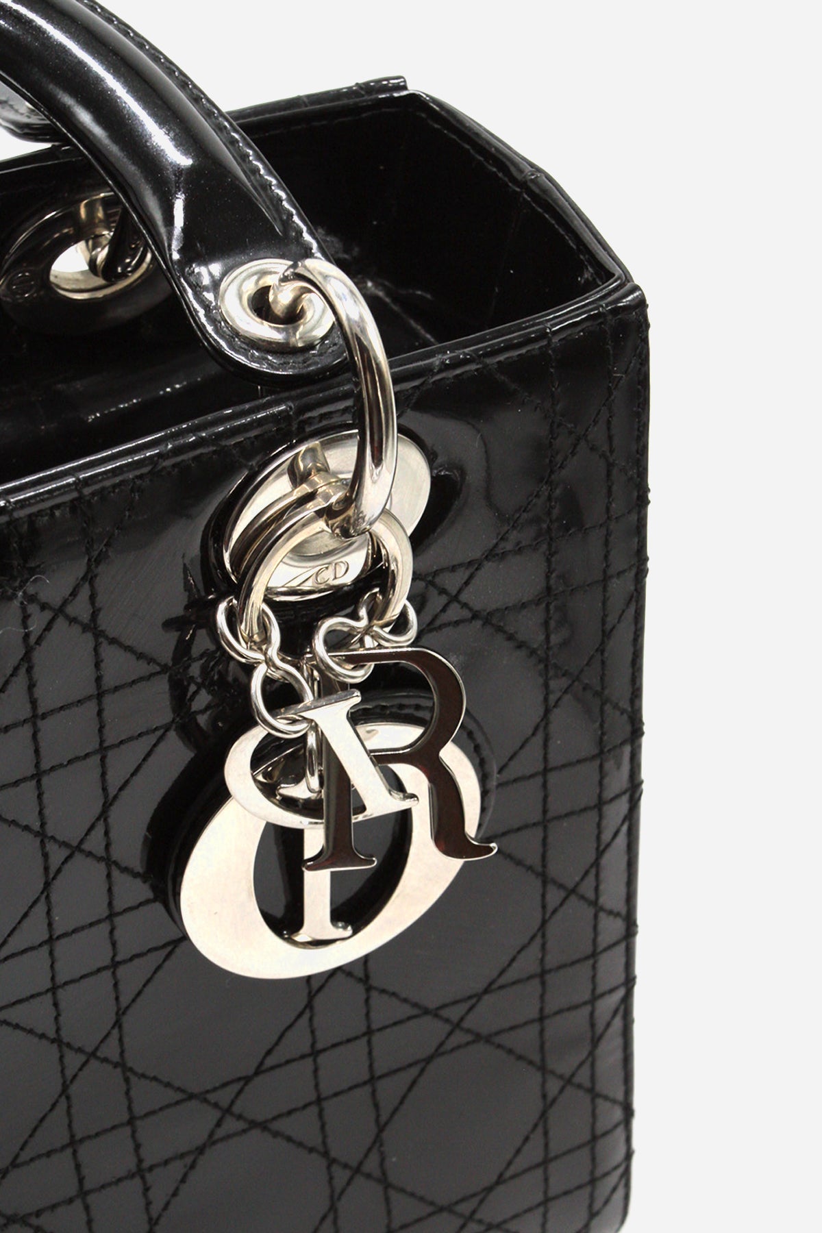 Dior Black Patent Cannage Stitched Medium Lady Dior