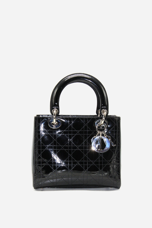Black Patent Cannage Stitched Medium Lady Dior